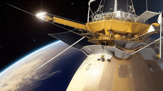 Nave espacial orbitando o planeta Terra para comunicações globais