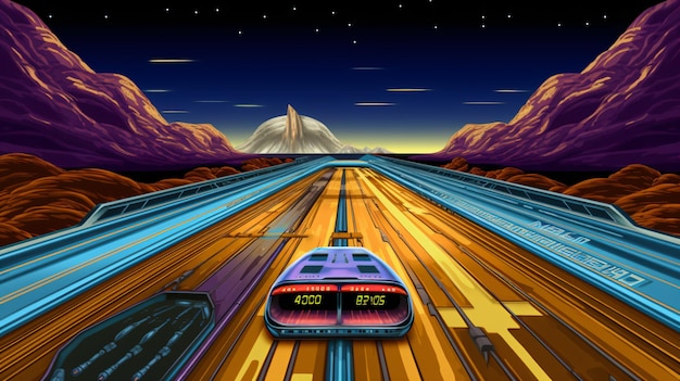 Una nave espacial en una pista de carreras Juegos de computadora retro