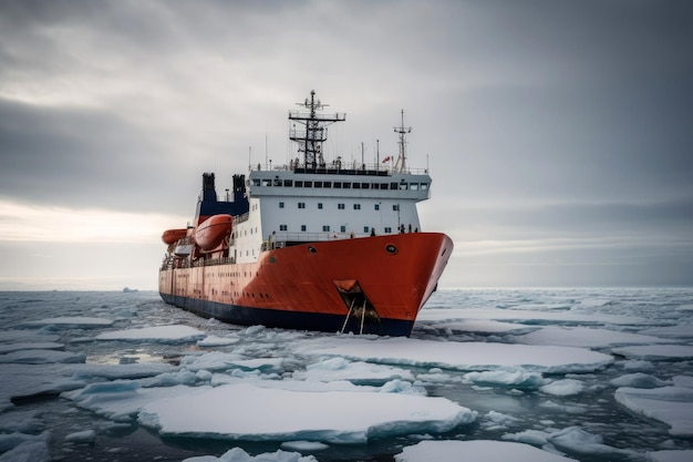 Nave de exploración polar con IA generativa de casco rompehielos