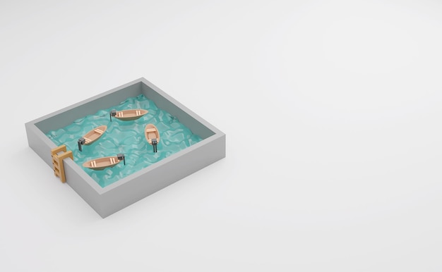 Nave en el océano Ilustración 3D
