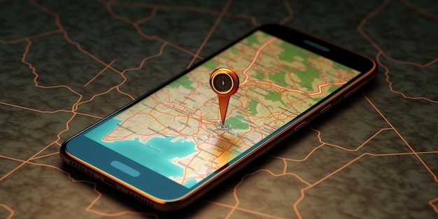 Navegación GPS en la pantalla del smartphone con IA generada