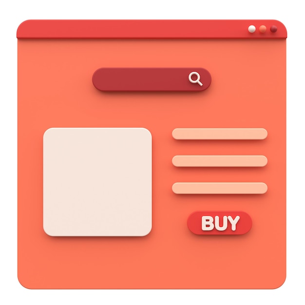Foto navegador 3d de compras online ilustração 3d da página do produto