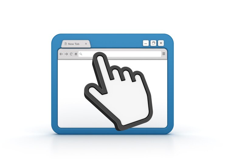 Foto navegador de internet con cursor de mano