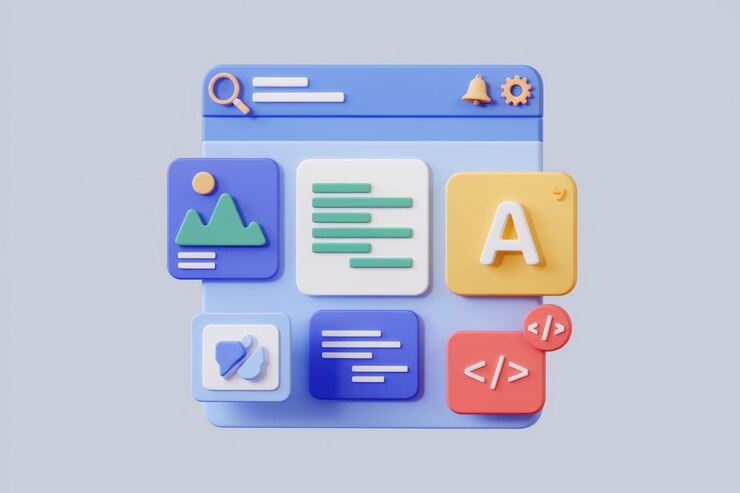 Foto navegador web 3d con iconos que representan el contenido del sitio web