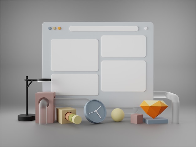Navegador web 3d moderno plateado para maqueta de creador de escenas
