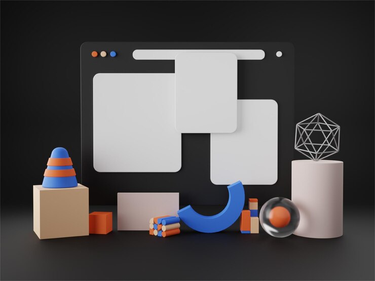 Foto navegador web 3d en modo oscuro para la maqueta del creador de escenas