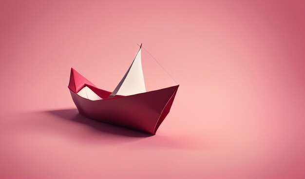 Navegando hacia adelante El barco de papel rojo navega por delante de los barcos de papel blanco Un símbolo de concepto de liderazgo