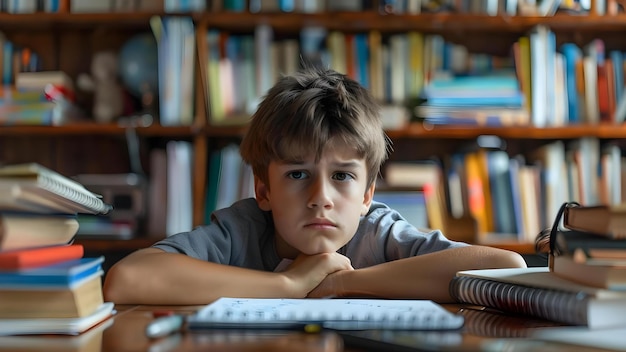 Foto navegando por la dislexia un niño luchando39s viaje con libros y cuadernos concepto conciencia de la dislexía desafíos de la infancia educación apoyo diferencias de aprendizaje