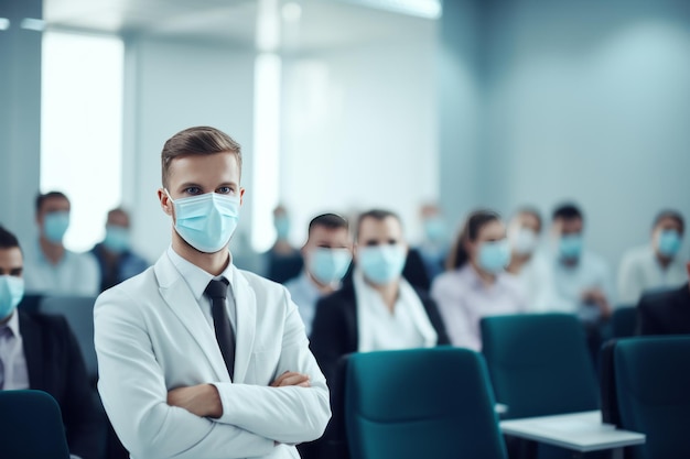 Foto navegando por el éxito en medio de la adversidad emprendedor masculino empodera a los trabajadores de la salud y a los líderes empresariales