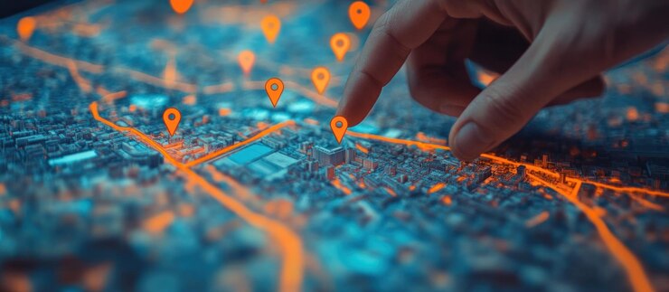 Navegando a mano por un mapa de la ciudad