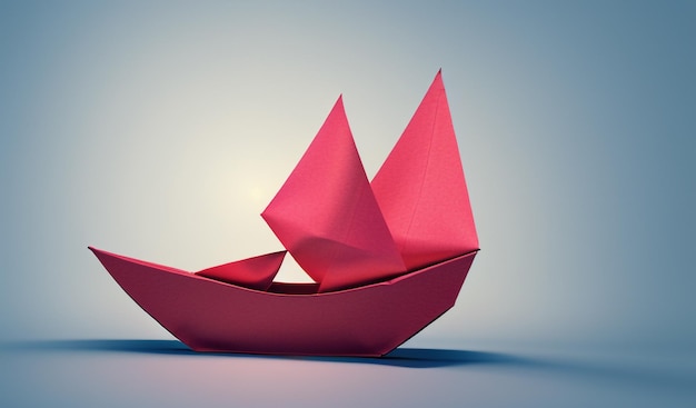 Navegando para frente Barco de papel vermelho navega à frente de barcos de papel branco Um símbolo de liderança Concep