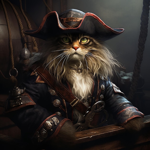 Navegando pelos mares da imaginação, gato e navio pirata