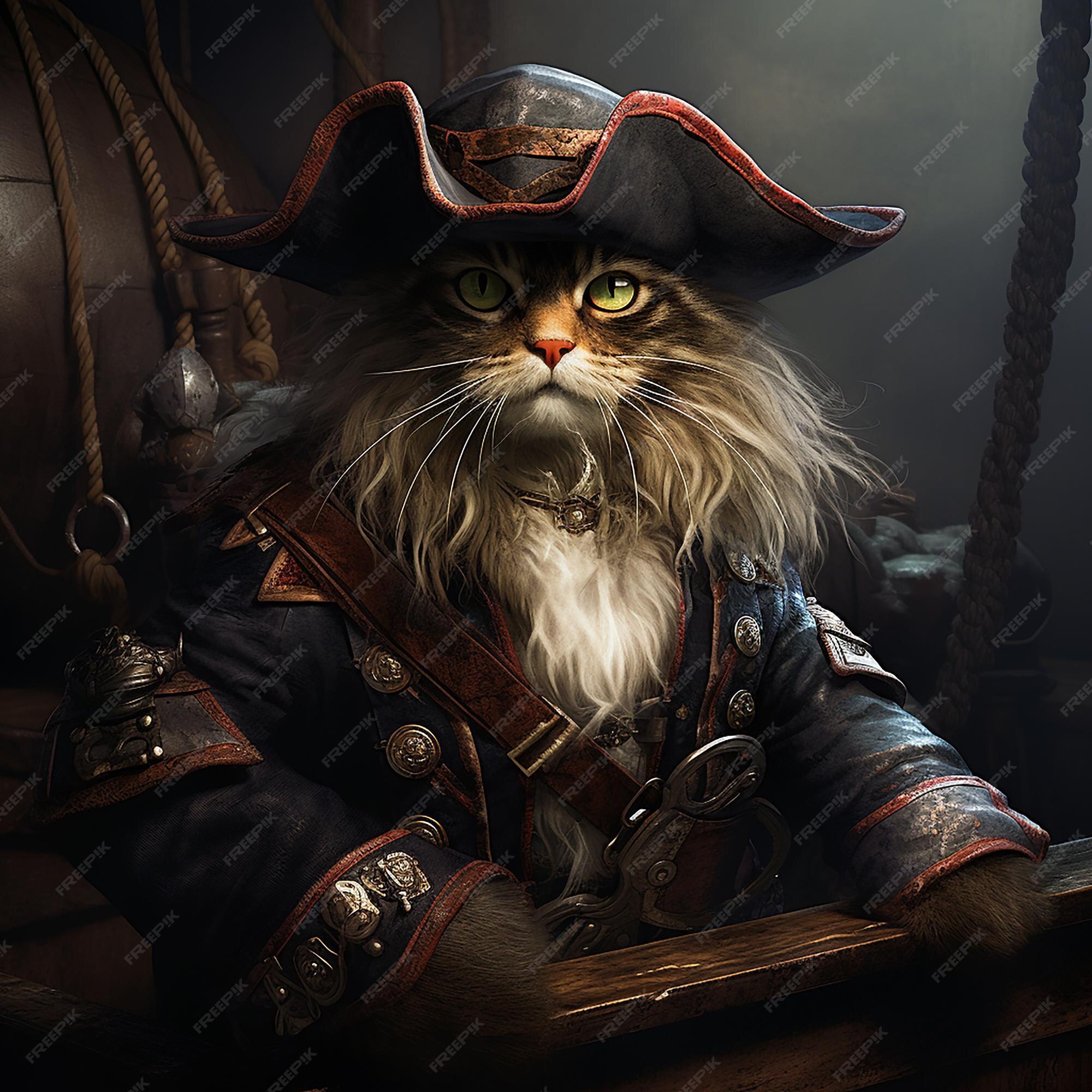 Navegando pelos mares da imaginação, gato e navio pirata