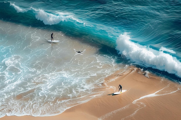 Navegue ao longo da costa onde os surfistas remam com ai generativo