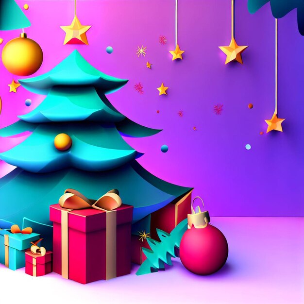 Foto navidad 3d fondofotos gratuitas con caja de regalo de árbol de navidad