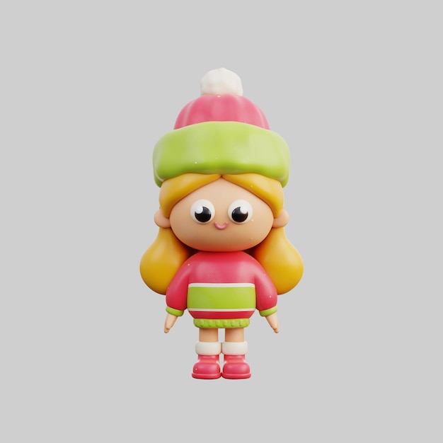 Navidad en 3D Niña pequeña Feliz Navidad y feliz año nuevo renderización en 3D