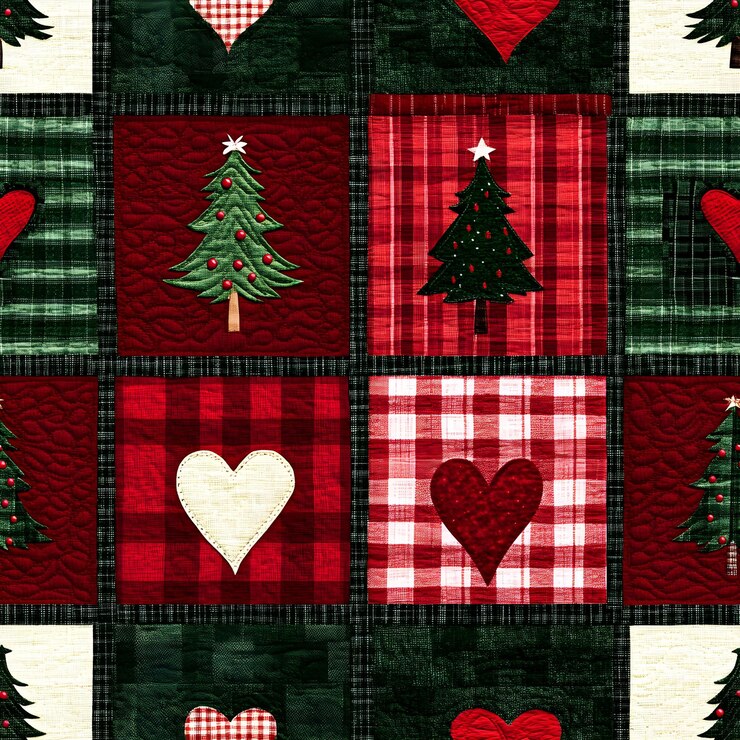 Foto navidad de campo sin costuras gingham y corazones