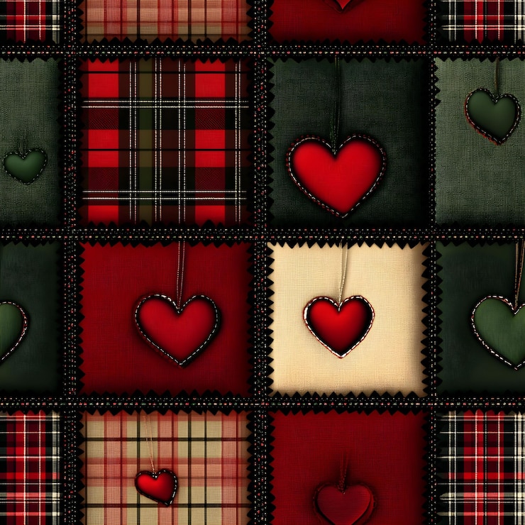 Foto navidad de campo sin costuras gingham y corazones