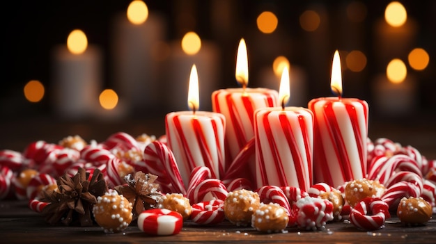 Navidad caramelos rojos bastones y velas copiar el espacio de Navidad fondo y papel tapiz