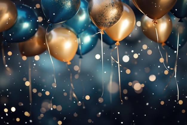 Navidad y celebración de Año Nuevo festivo fondo brillante globos de aire marco de vacaciones