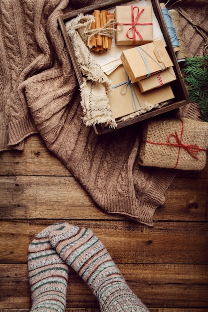 Navidad, composición de año nuevo. Preparándose para las vacaciones de invierno