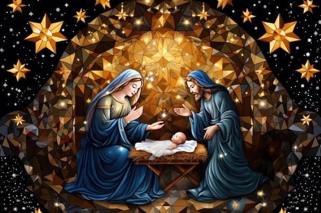 Foto navidad cristiana religiosa natividad escena del bebé jesús con maría josé y la estrella