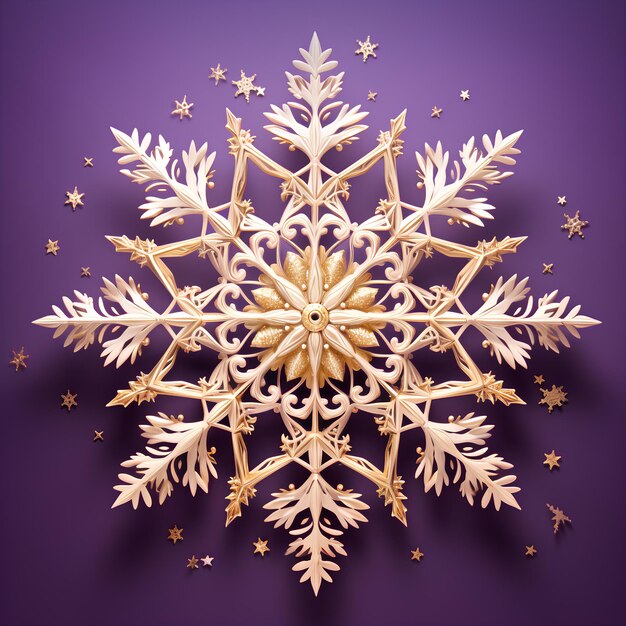 Una Navidad dorada hecha de copos de nieve sobre un fondo púrpura