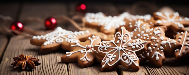 Navidad galletas de pan de jengibre caseras en madera fondo navideño espacio de copia generativo ai