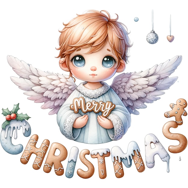 Foto navidad lindo pequeño ángel con texto feliz navidad