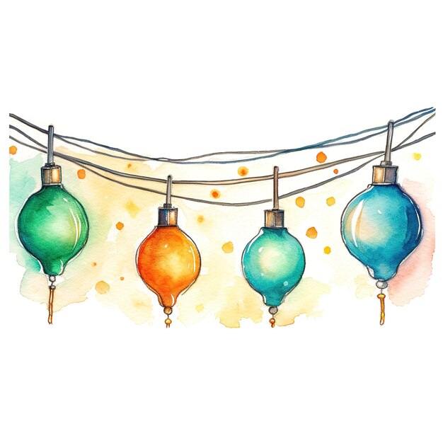 Navidad luces de cuerda clipart acuarela