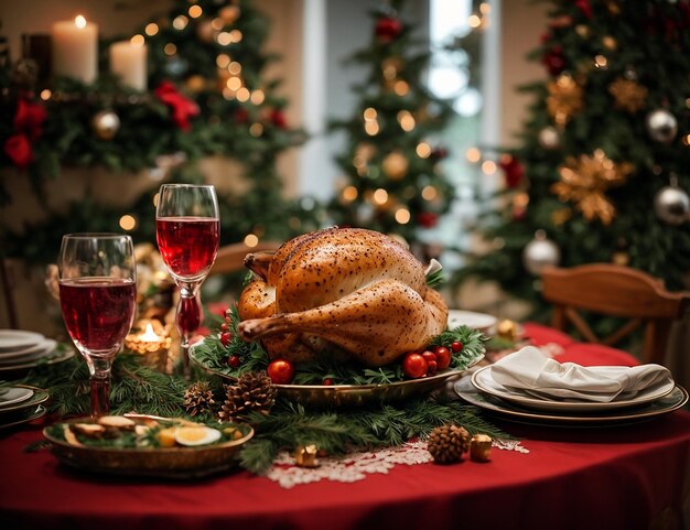 Navidad magnífica comida de mesa tradicional de Navidad en brasileño