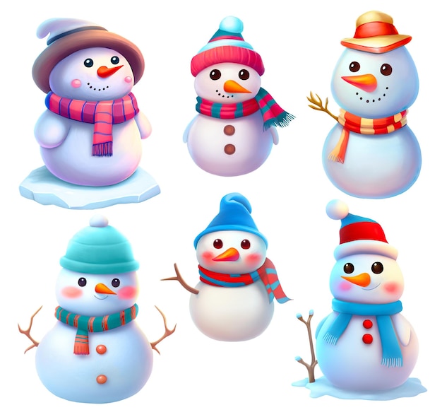 Navidad muñeco de nieve familia muñecos de nieve de diferentes tamaños aislados en