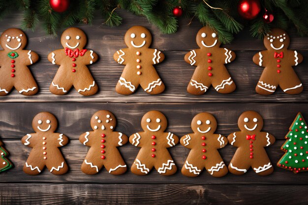 Foto navidad y pan de jengibre hombres en el bosque fondo