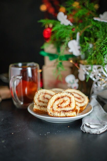 Navidad pastel dulce rollo galleta postre pastel horneado en casa