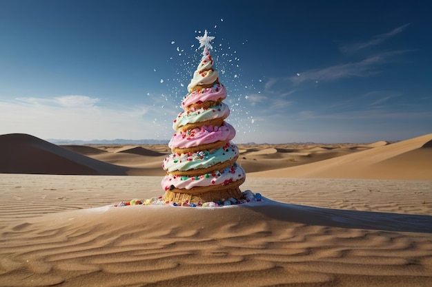 Foto navidad surrealista en el desierto