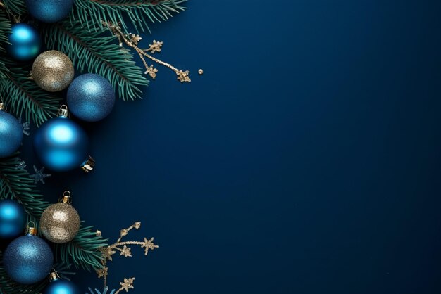Navidad vacaciones composición de ramas de abeto con baubles y regalos copiar espacio