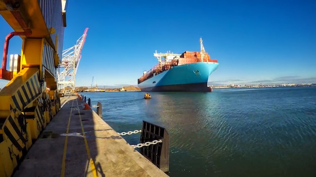 Foto navio ancorado no mar contra o céu azul claro