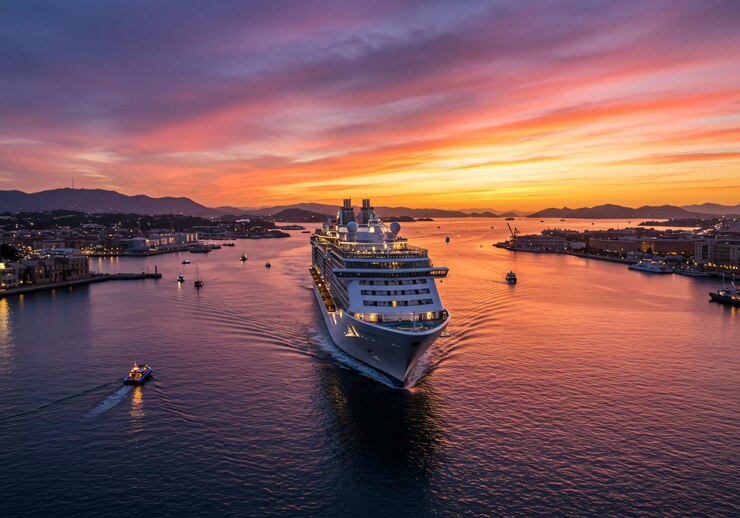 Navío de crucero al atardecer