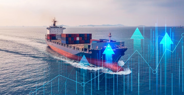 Navio de carga de contêiner logística de negócios globais importação exportação transporte de frete Transporte Análise de navio de carga de contêiner Visualização de big data gráfico gráfico abstrato e negócios de informações de gráfico