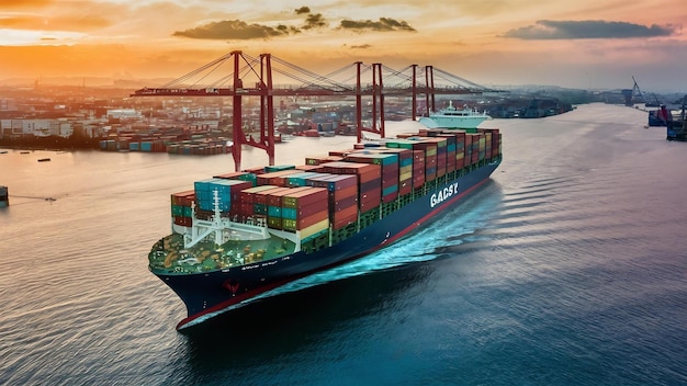 Navio de carga de contêineres industriais no porto para importação e exportação logística