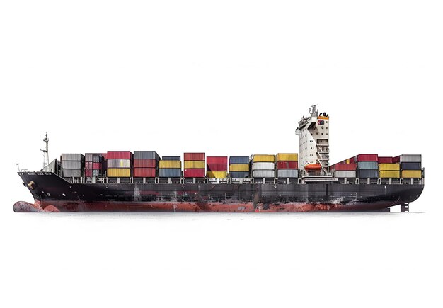 Foto navio de carga isolado em fundo branco transporte de mercadorias e logística