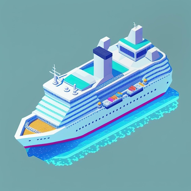 Navio de cruzeiro isométrico de desenho animado em água Generative AI