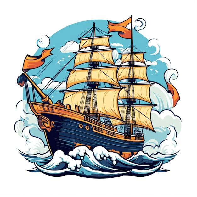 navio do mar do logotipo dos desenhos animados