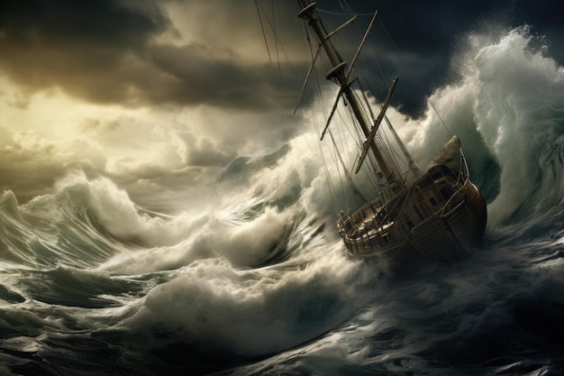 Navio em mar tempestuoso