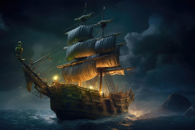 Navio pirata à noite