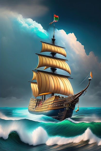 Navio pirata em mar aberto