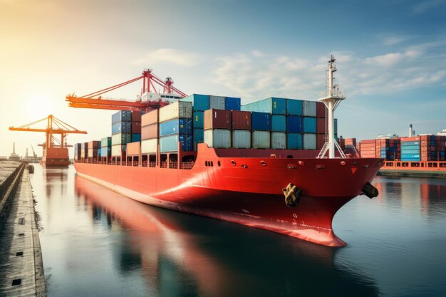 Navio porta-contêineres que transporta contêineres na importação e exportação Agenciamento de frete comercial global, logística comercial e remessa internacional em todo o mundo por navio porta-contêineres