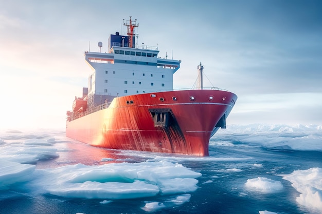 Navio quebra-gelo no oceano ártico feito com Generative AI