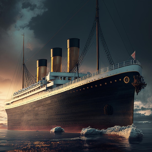 Navio Titanic água oceano mar Generative AI