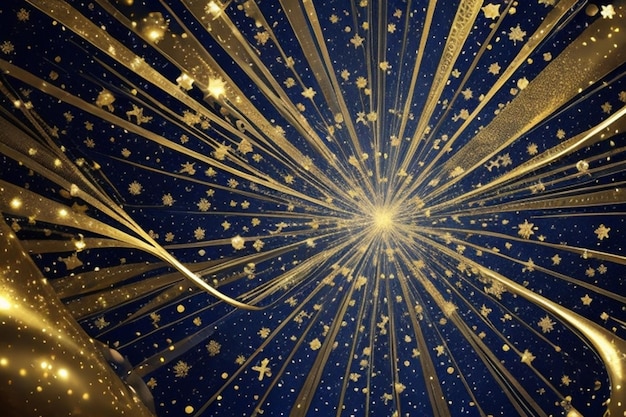 Navy Blue Gold Festive Particle Background com Golden Light Shine Bokeh e Luxuosa Textura de Folha